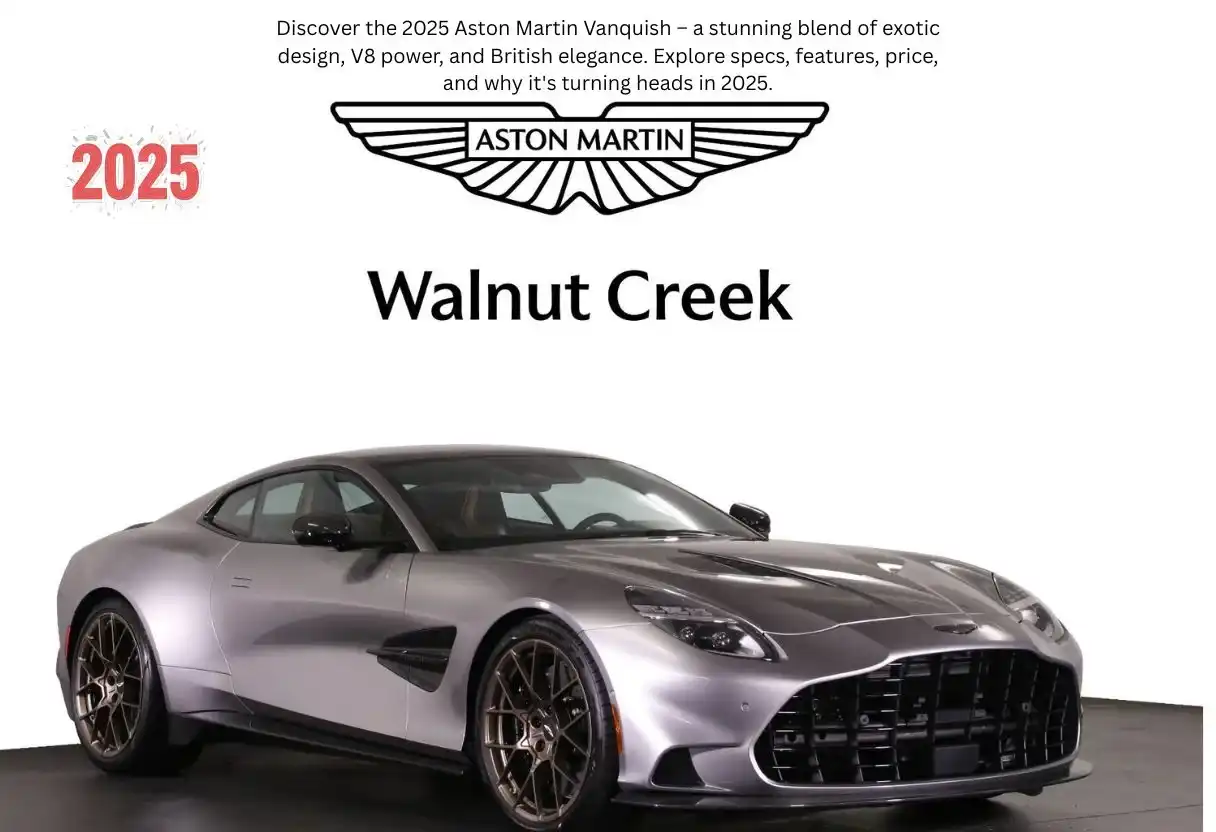 2025 Aston Martin Vanquish front view showcasing sleek headlights and aggressive grill